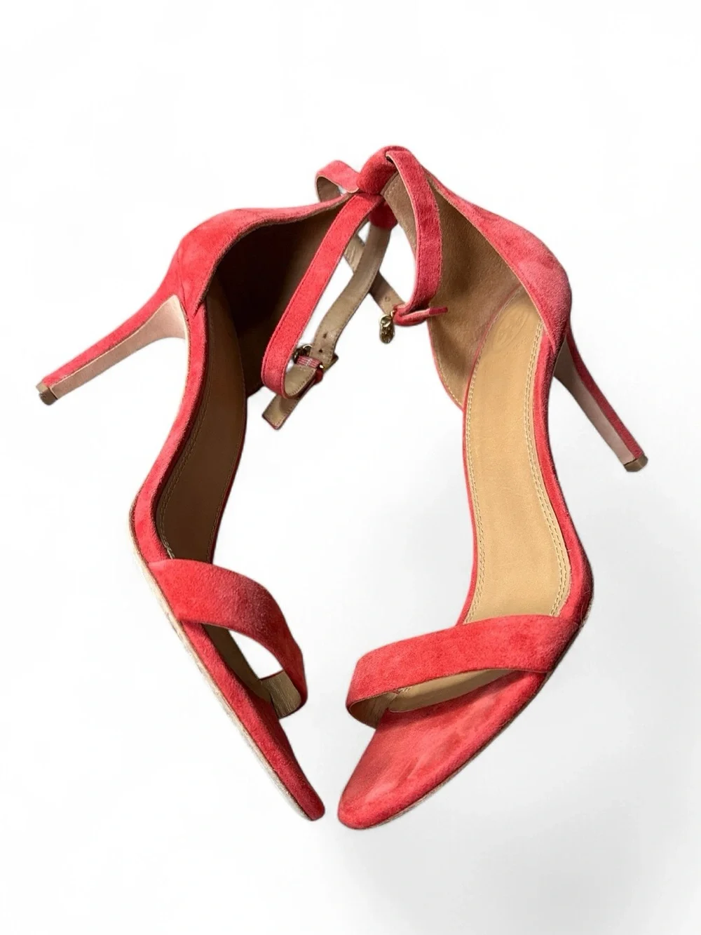 Tory Burch Orange Coral Ankle-Strap Suede High Heel Sandals